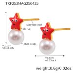 color: TXF253-Gold Starfish Shell Pearl Earrings