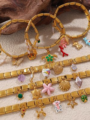 New Italian Plaid Personalized DIY Assembly Bracelet Series Marine Turtle Shell Pendant for Women