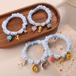 Fresh Simple Light Blue Hair Ring Stainless Steel DIY Turtle Crab Pendant Sweet Hair Accessories