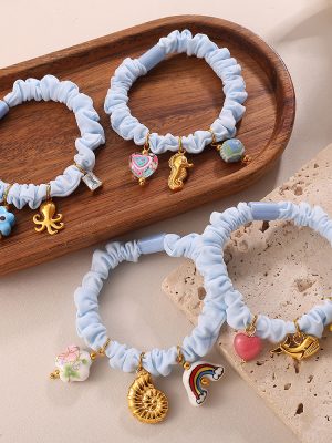 Fresh Simple Light Blue Hair Ring Stainless Steel DIY Turtle Crab Pendant Sweet Hair Accessories