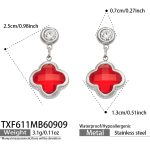 color: TXF611-Red Glass Stone Steel Color Earrings