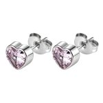 color: Heart Stud Earrings Pink Zircon Steel Color