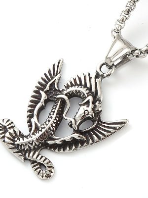 Ornament Stainless Steel Animal Dragon Flying Dragon Necklace Personality Retro Trendy Men Myth Pendant