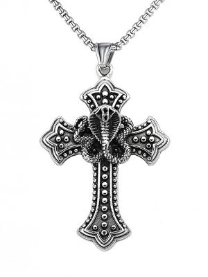 Vintage Necklace Pendant Men's Punk Skull Snake Cross Stainless Steel