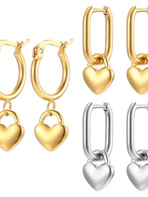 INS Elegant Stainless Steel Peach Heart Pendant Earrings Light Luxury Women's Geometric Love
