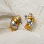 Stainless steel 18K gold color-block twisted stud earrings, women’s sophisticated and versatile ear accessories.