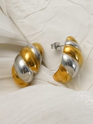 Stainless steel 18K gold color-block twisted stud earrings, women’s sophisticated and versatile ear accessories.