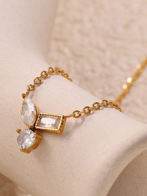Light Luxury Stainless Steel Necklace 18K Gold Plating All-Match Inlaid Zircon Ornament Female