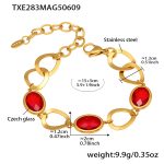 color: TXE283-Gold Red Glass Stone Bracelet 15+5cm