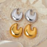 Chic Simple Personalized All-Match Earrings Geometric Hollow Fat U-Shaped Stainless Steel Gold-Plated Casual Earrings