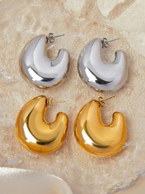 Chic Simple Personalized All-Match Earrings Geometric Hollow Fat U-Shaped Stainless Steel Gold-Plated Casual Earrings