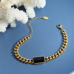 Thick Chain Cuban Link Chain Metal Hip Hop Green Black Glass Stone Necklace Personalized Bracelet Jewelry Set