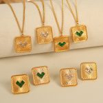 Thai Retro Elegant Women's Square Brand Heart-Shaped Inlaid Zircon Earrings Necklace Jewelry Set Decorations