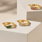 Stainless Steel Cross Geometric Open Ring PVD Gold-Plated Non-Fading Simple and Light Luxury Inlaid Zircon Little Finger Ring
