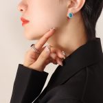 color: F638-Steel Color Blue Turquoise Earrings
