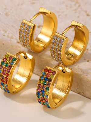 Autumn and Winter New Starry Donut Stainless Steel Zircon Earrings PVD Electroplated 18K Real Gold Graceful Earrings