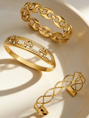High Quality Stainless Steel Hollow Open-End Bracelet Combination 18K Gold Plating Simple Elegant Buckle Bracelet
