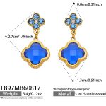 color: F897-Blue Glass Stone Gold Earrings