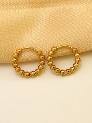 Retro Round Beads Ear Clip Women's Temperamental, Simple and Personalized Golden Balls Circle Earrings All-Match Earrings