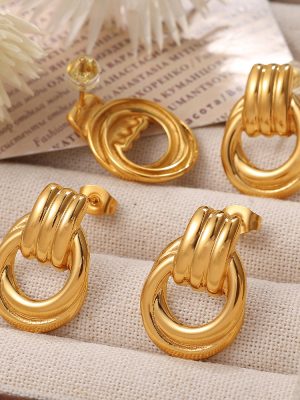 Stainless Steel Geometric Striped Earrings Light Luxury Irregular Spiral Ornaments for Women