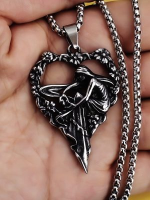 New floral design girl’s angel wings pendant stainless steel necklace, vintage and stylish.