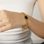 color: E328-Black Acrylic Gold Bracelet -15+3cm