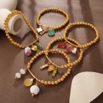 Sweet DIY Ceramic Pearl Pendant Gold Ball Bracelet Stainless Steel Plated 18K Gold Jewelry