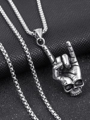 Hip Hop Gesture Cross Stainless Steel Pearl Chain Necklace Vintage Pendant Ornaments