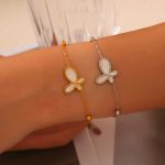 French Elegance Gentle Personality Ornament Inlaid White Shell Design Butterfly Pendant Stainless Steel Gold-Plated Jewelry Suit
