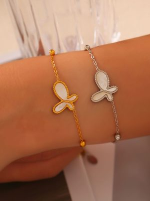French Elegance Gentle Personality Ornament Inlaid White Shell Design Butterfly Pendant Stainless Steel Gold-Plated Jewelry Suit