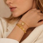 Simple Sun Three-Layer Interwoven Design Inlaid Zircon Stainless Steel 18K Gold Plating Open-Ended Bracelet Ornament Female
