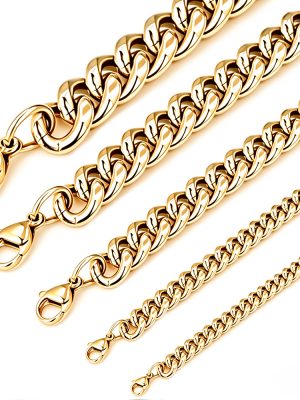 18K Gold Cuba Thick Straps 4-6-8mm Stainless Steel Necklace Domineering Bracelet round Grinding Chain Lobster Buckle Ornament
