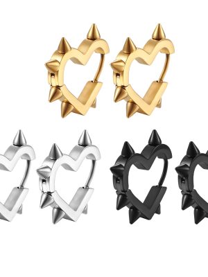 Stainless Steel Peach Heart Pointed Cone Ear Clip Hip Hop Men's and Women's Same Geometric Shaped Earrings Earrings