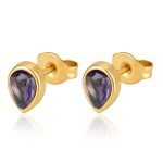 color: Drop Stud Earrings Purple Zircon Gold