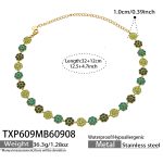 color: TXP609-Green Zircon Gold Necklace -32+12cm