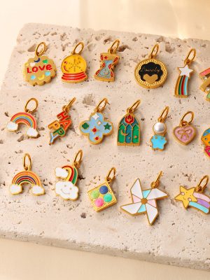 Cute Colorful Oil Necklace More than Small Pendant Styles Cartoon Hanging Ornaments Rainbow Smiling Face Love DIY Ornament Accessories