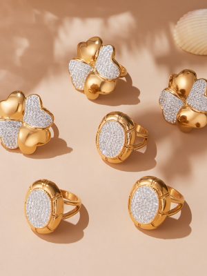 Super Exquisite Four-Leaf Clover Inlaid Mud Rhinestone Ring Environmentally Friendly Stainless Steel Material Plated 18K Real Gold Ornament
