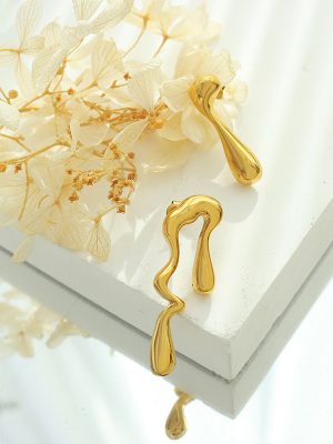 Unique Design Special-Shaped Asymmetric Earrings Stainless Steel 18K Gold Plating New Studs