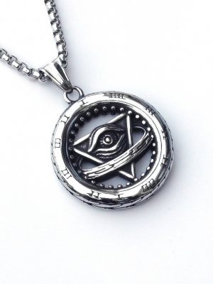 New Stainless Steel Ornament Vintage Triangle Eye Universe round Plate Pendant Necklace