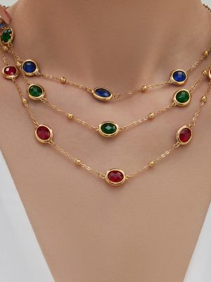 Transparent Multi-Cut Oval Glass Stone Earring Bracelet Necklace PVD Gold-Plated Light Luxury Jewelry