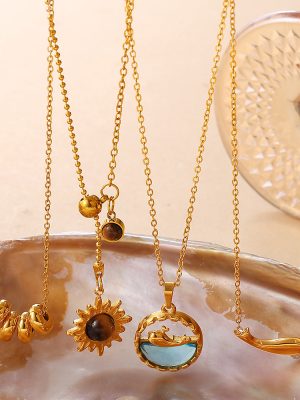 Dolphin SUNFLOWER Clavicle Chain Simple Stainless Steel Vintage Necklace