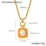 color: TXP048-Gold Imitation Pearl Necklace 50cm