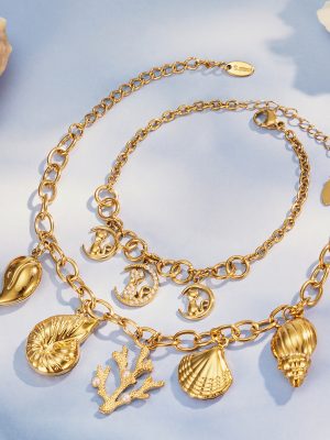 Ocean Tassel Necklace Bracelet Starfish Shell Pendant Stainless Steel 18K Gold Plating Necklace