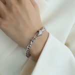 color: E235-Steel Color Snake Head Black Zircon Eye Bracelet 18cm