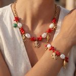 Seaside Holiday Red Coral Dripping Zircon Multi-Accessories Stainless Steel Personalized Bracelet Necklace
