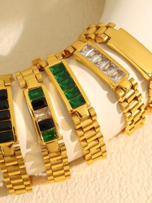 Elegant Thick Chain Jewelry Hip Hop Titanium Plated 18K Gold Zircon Inlaid Strap Chain Light Luxury Jewelry