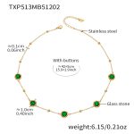 color: TXP513-Green Color Glass Stone Gold Necklace 42+5cm