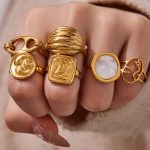 Retro Design Geometric Shaped Opening Ring Set Personality Ladies Ring Stainless Steel Ornament