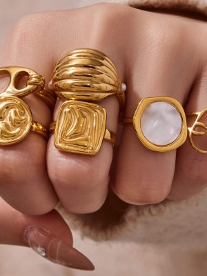 Retro Design Geometric Shaped Opening Ring Set Personality Ladies Ring Stainless Steel Ornament