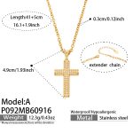 color: P092-A Style Cross Zircon Gold Necklace -41+5cm